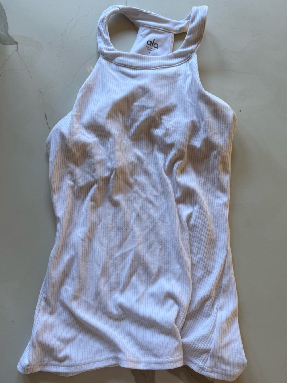 ALO Yoga White Ribbed High Neck Tank Top